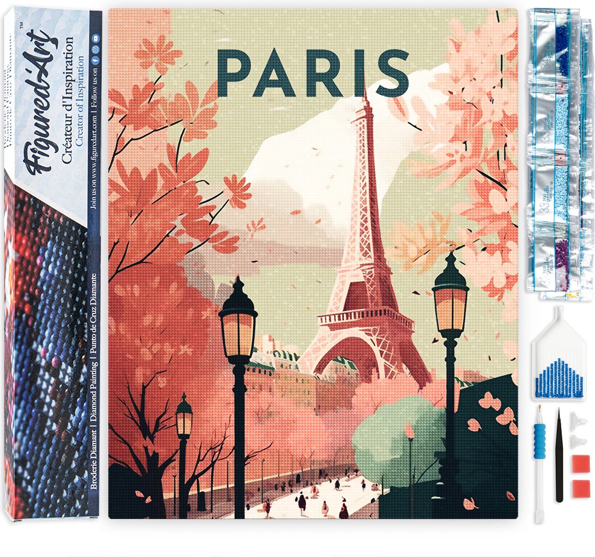 FiguredArt Diamond Painting set Volwassenen 40x50 cm Reisposter Parijs II - 5D DIY Art full drill vierkante diamant - Opgerold canvas